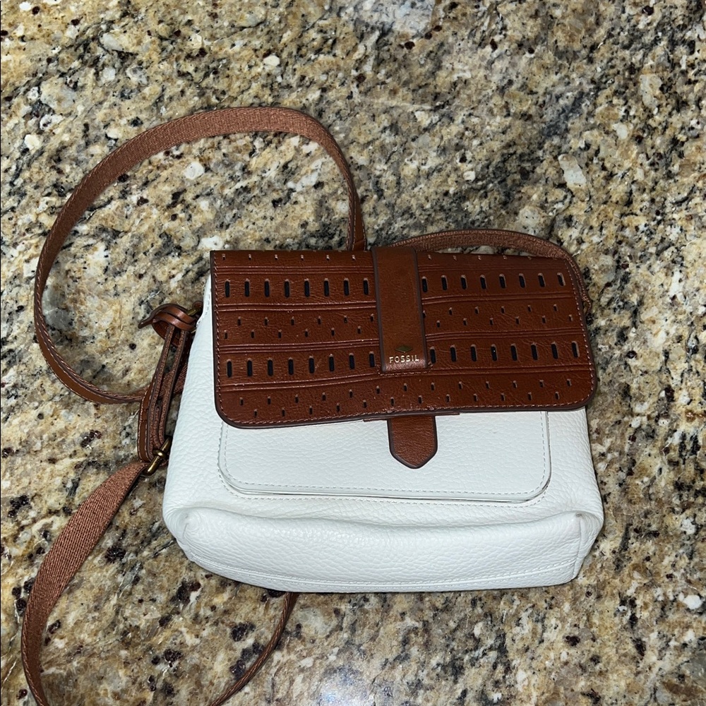 Fossil Tan and Cream Crossbody Bag